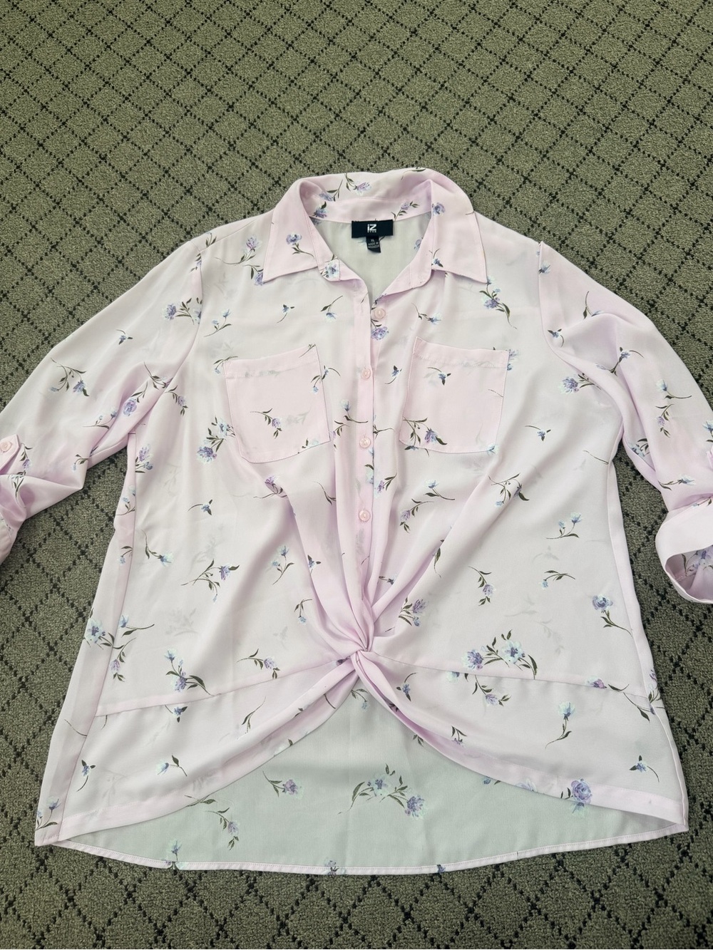 Light Pink Floral Knot-Front Blouse
